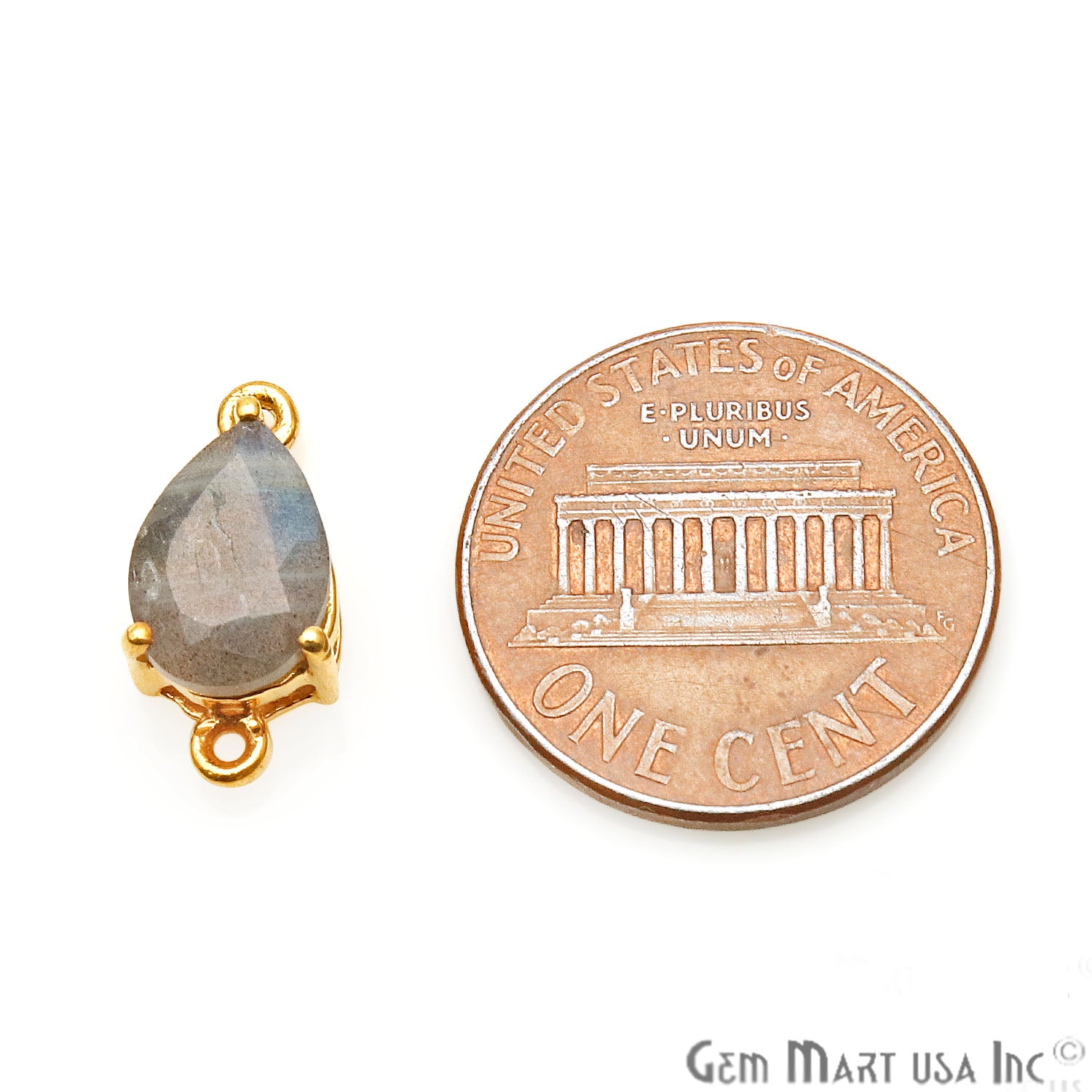 Labradorite Prong Setting Gold Plated Flashy Gemstone Connector - GemMartUSA