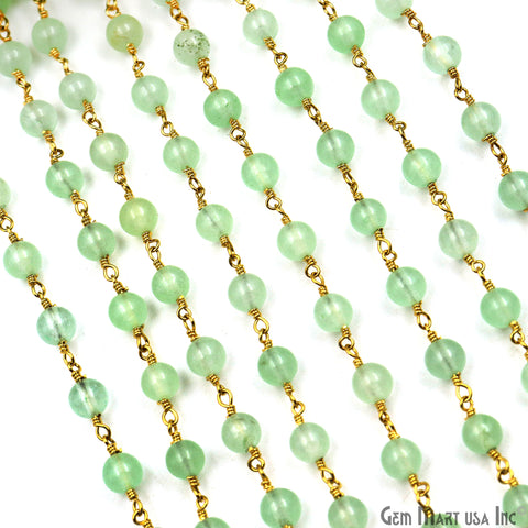 Aqua Jade Cabochon Beads 6mm Gold Plated Gemstone Rosary Chain