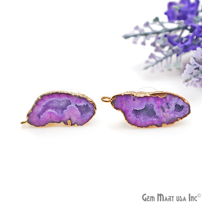 DIY Agate Slice Geode Druzy 14x33mm Gold Electroplated Loop Connector Studs Earrings - GemMartUSA