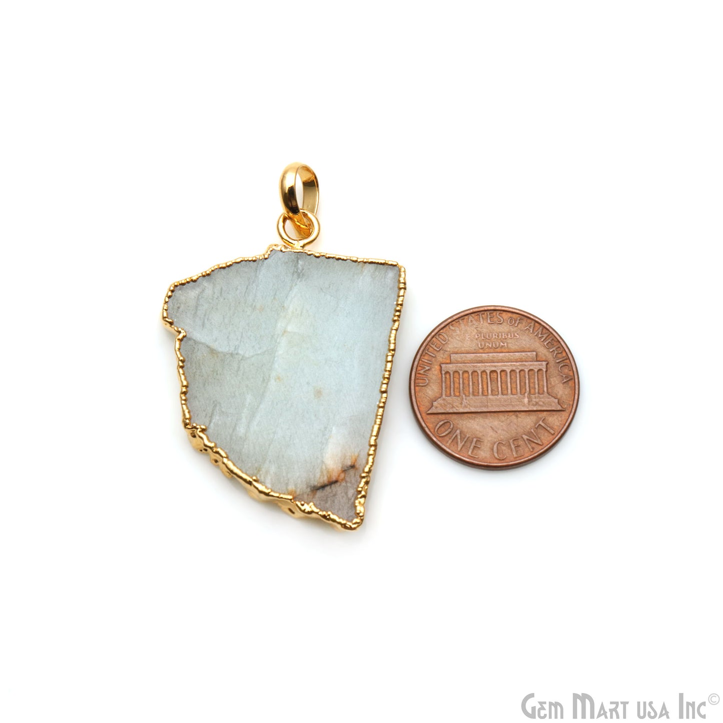 Aquamarine Free Form shape 36x27mm Gold Electroplated Gemstone Single Bail Pendant