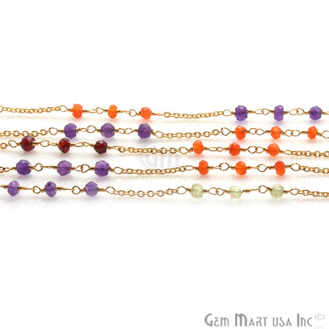 Multi Color Gold Plated Wire Wrapped Beaded Rosary Chain - GemMartUSA