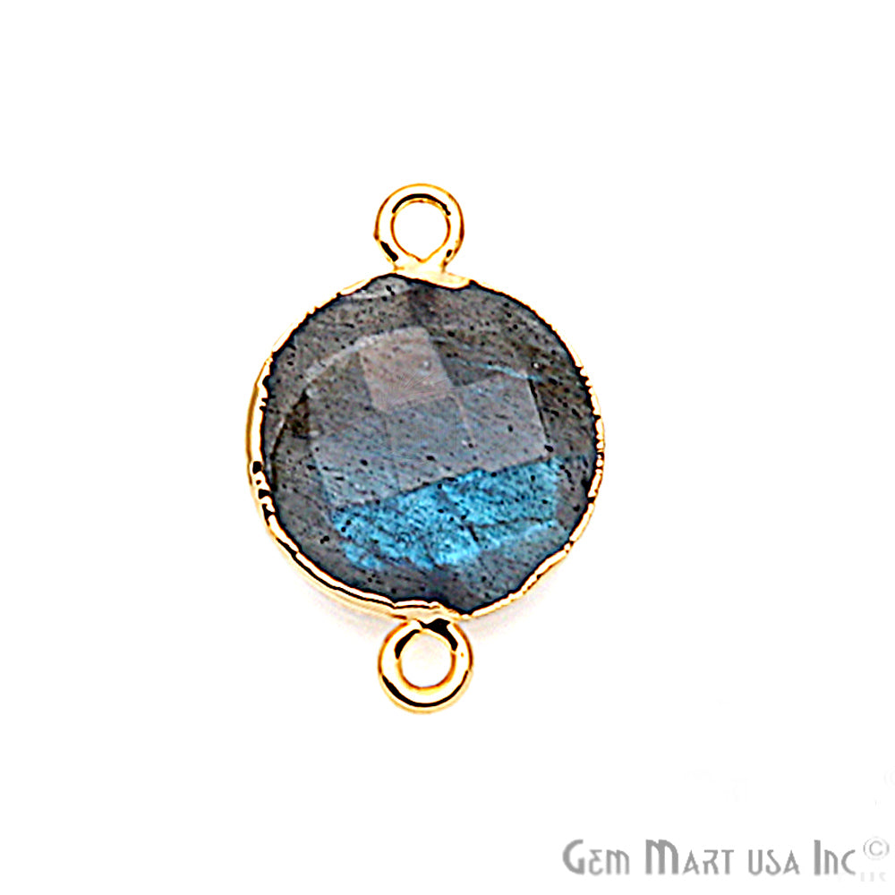 Labradorite 14mm Round Gold Electroplated Gemstone Connector (Pick Lot Size) - GemMartUSA