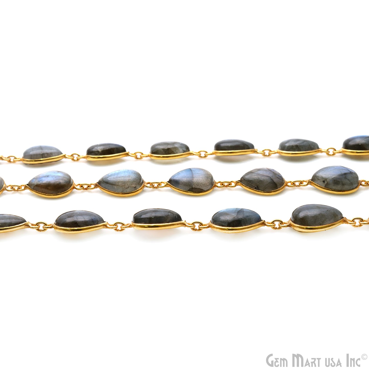 Labradorite Cabochon Pears 10x14mm Gold Plated Continuous Connector Chains