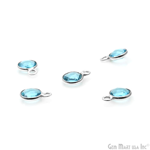 Blue Topaz Round 6mm Single Bail Silver Plated Gemstone Connector