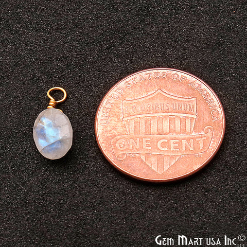 Rainbow Moonstone 6x8mm Oval Single Bail Gold Wire Wrapped Gemstone Connector - GemMartUSA