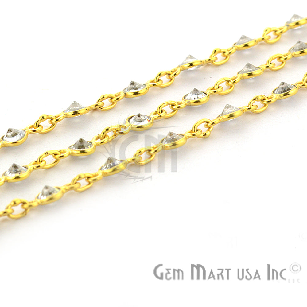Crystal 4mm Round Gold Plated Continuous Connector Chain - GemMartUSA (764265431087)