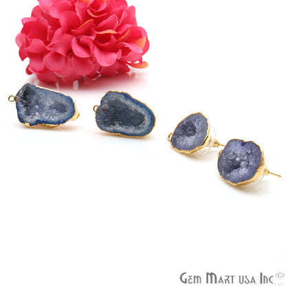 DIY Agate Slice Geode Druzy Gold Edged Loop Connector Studs Earrings