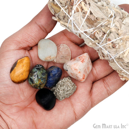 8pc Lot Tumble Stone, Multi Color Beautiful Seven Stone Set, Reiki stones, Healing crystal, 1 Rough Stone , 26X18MM