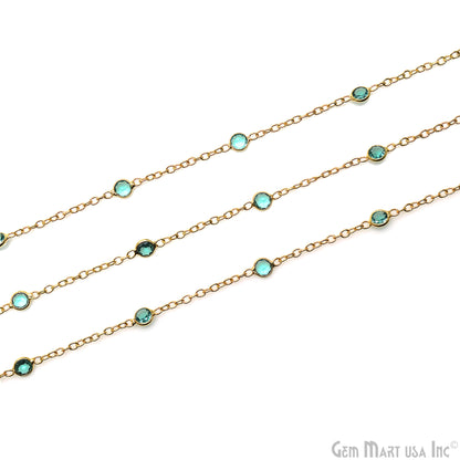 Apatite Round 4mm Gold Plated Bezel Connector Rosary Chain