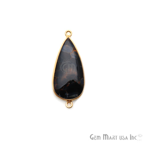 Pietersite Cabochon 15x29mm Pear Gold Plated Double Bail Gemstone Connector - GemMartUSA