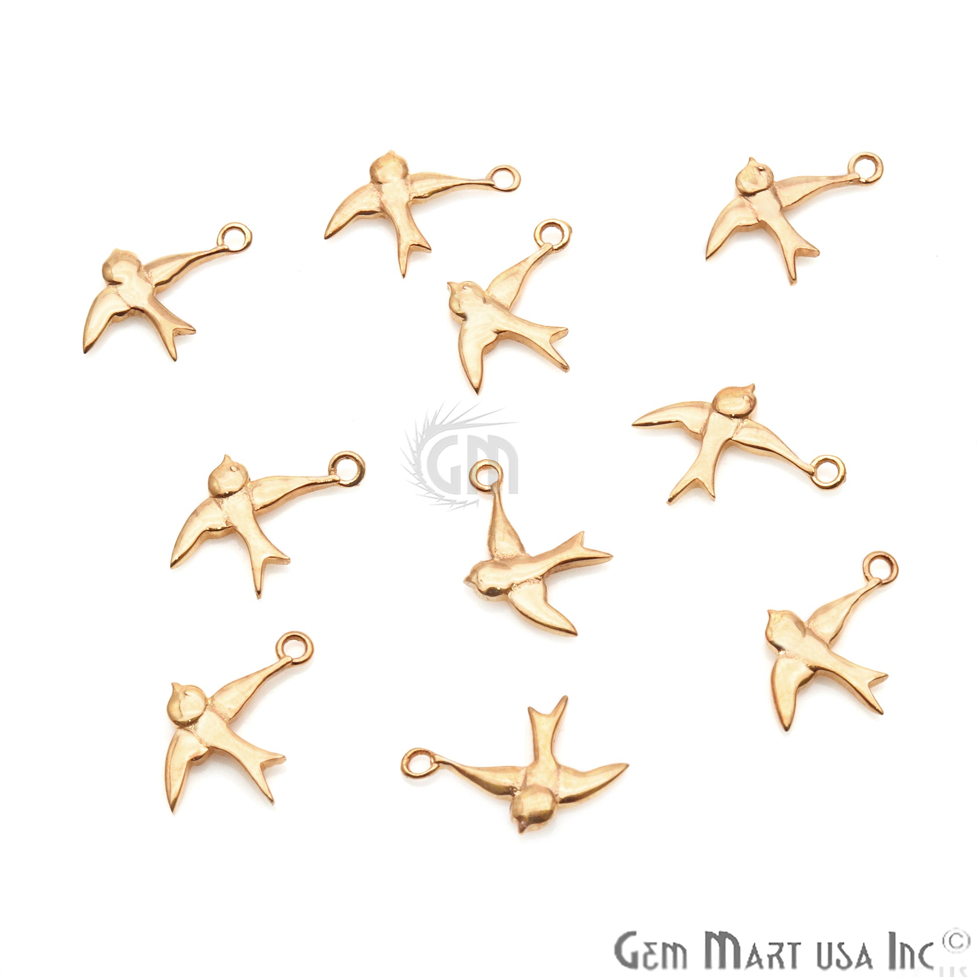 Bird Shape 16x10mm Gold Plated Finding Charm, DIY Jewelry - GemMartUSA