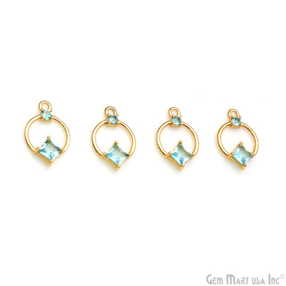 DIY Blue Topaz Gold Plated Round Single Bail Connector 1pc