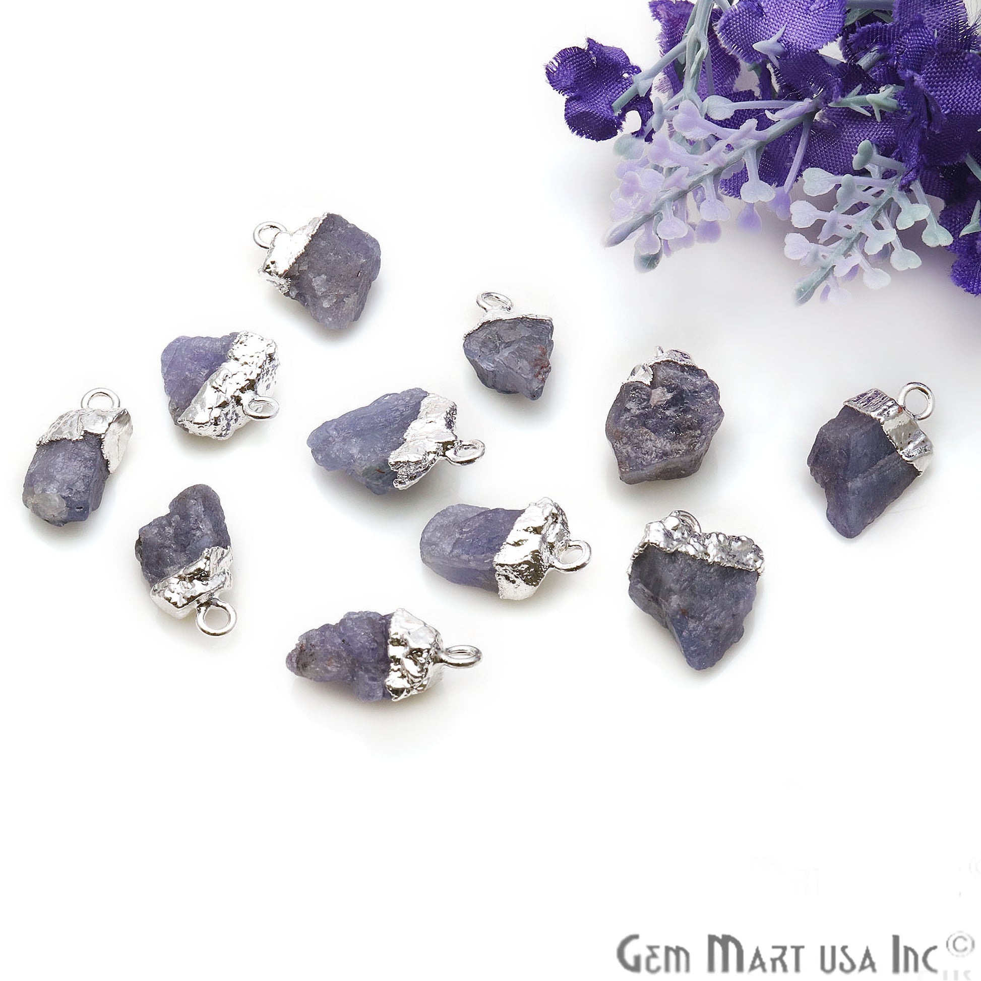 Rough Tanzanite Organic 19x12mm Silver Electroplated Gemstone Connector - GemMartUSA