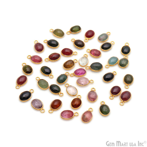 5PC Lot Multi Tourmaline Cabochon Oval 6x8mm Gold Plated Single Bail Gemstone Connector