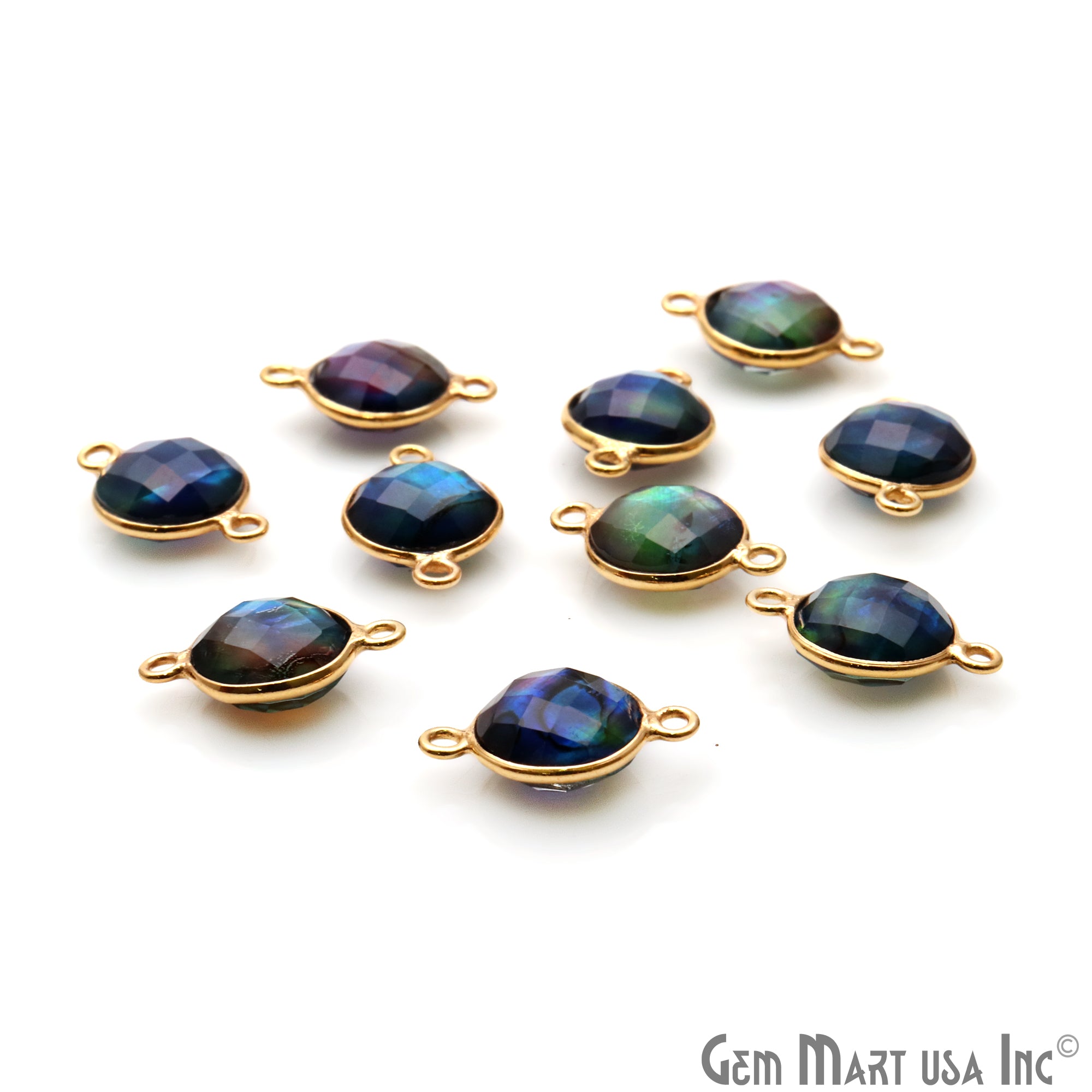 Multi Colored Doublet stone Round Shaped 10mm Gold Plated Connector - GemMartUSA
