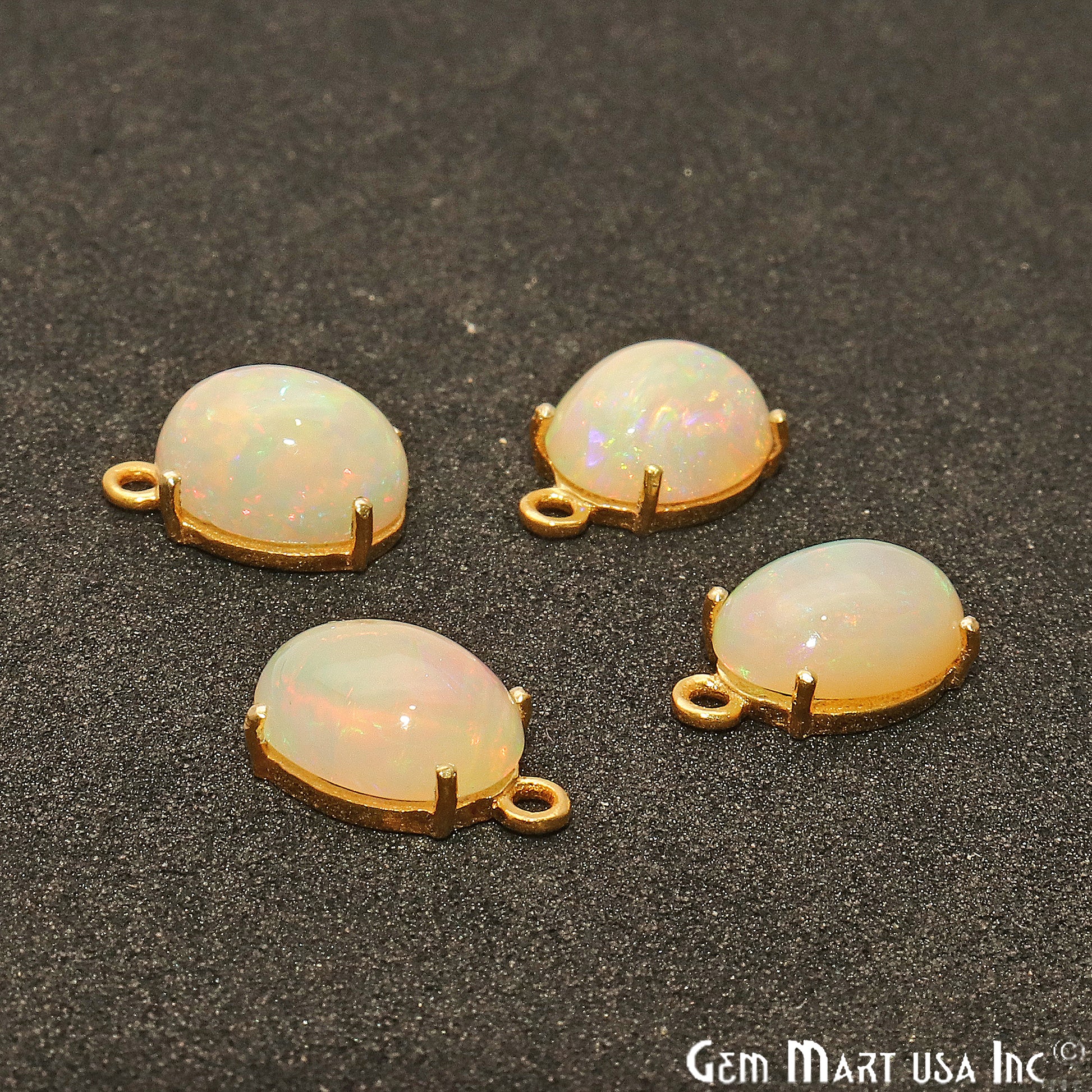 Opal Gemstone Oval 8x10mm Prong Setting Gold Plated Connector - GemMartUSA