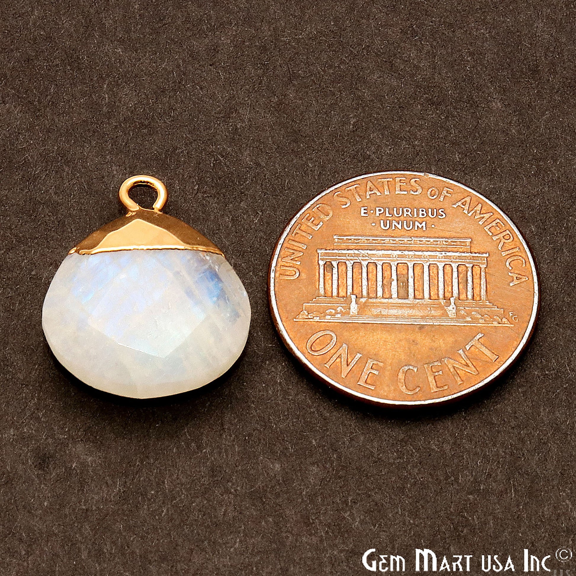 Rainbow Moonstone 14mm Onion Gold Electroplated Single Bail Gemstone Connector - GemMartUSA