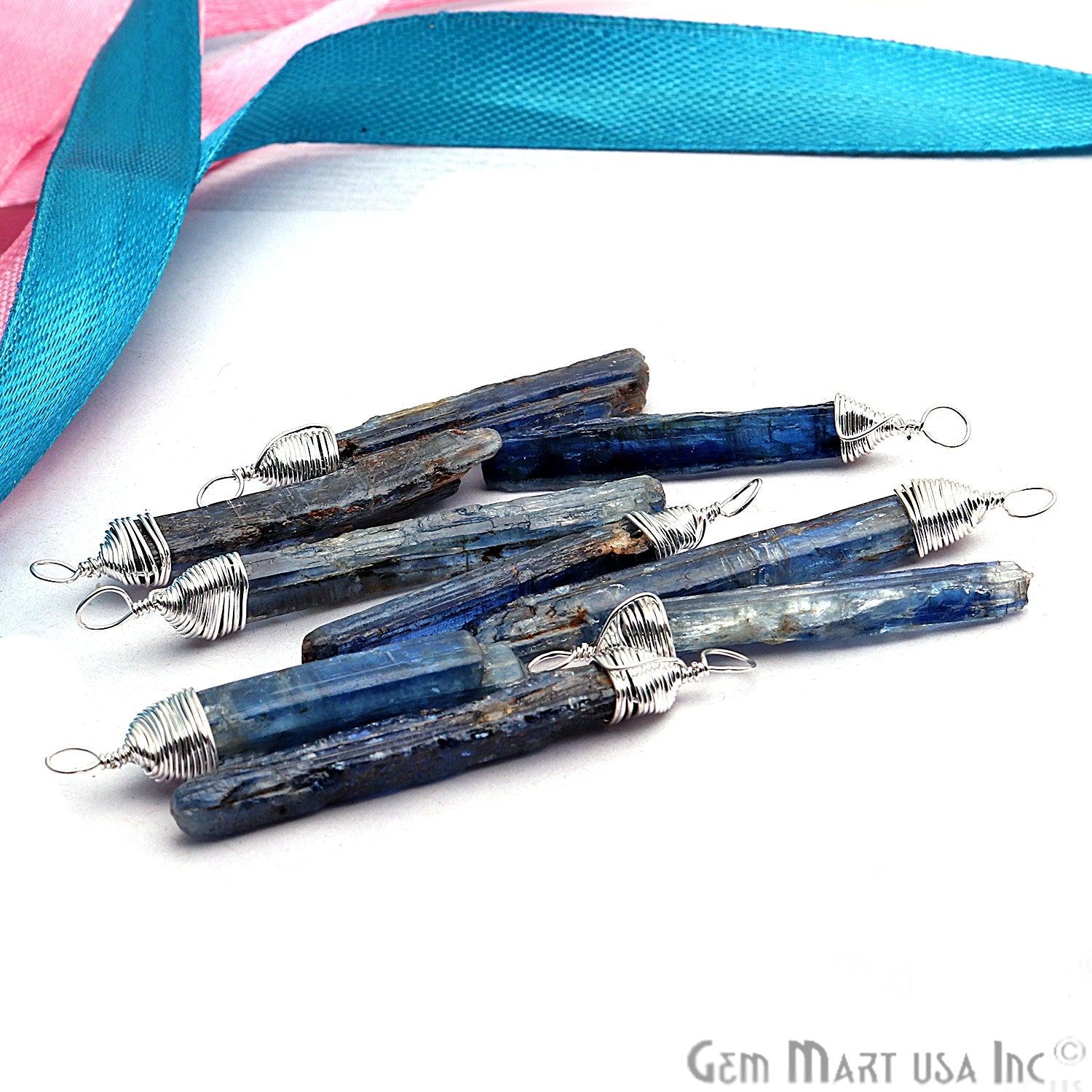 Kyanite Silver Wire Wrapped 37x5mm Jewelry Making Rough Shape Connector - GemMartUSA