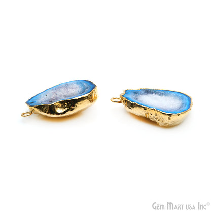 Geode Druzy 30x25mm Organic Gold Electroplated Single Bail Gemstone Earring Connector 1 Pair