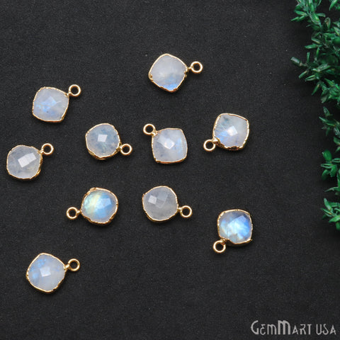 Rainbow Moonstone 10mm Cushion Gold Electroplated Single Bail Connector