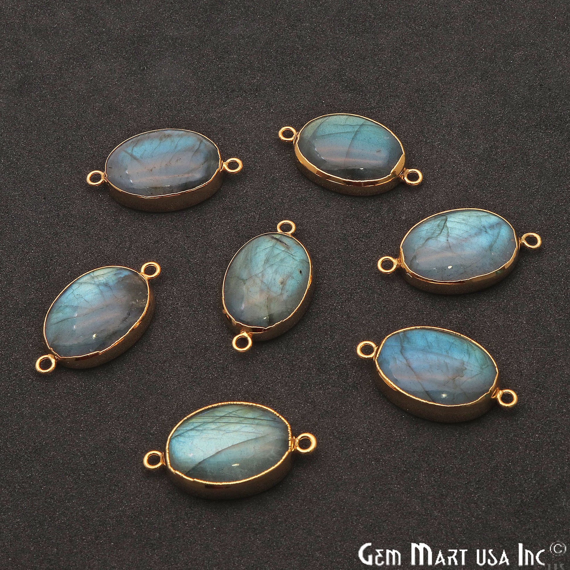 Labradorite Cabochon 30x16mm Oval Gold Electroplated Double Bail Gemstone Connector - GemMartUSA