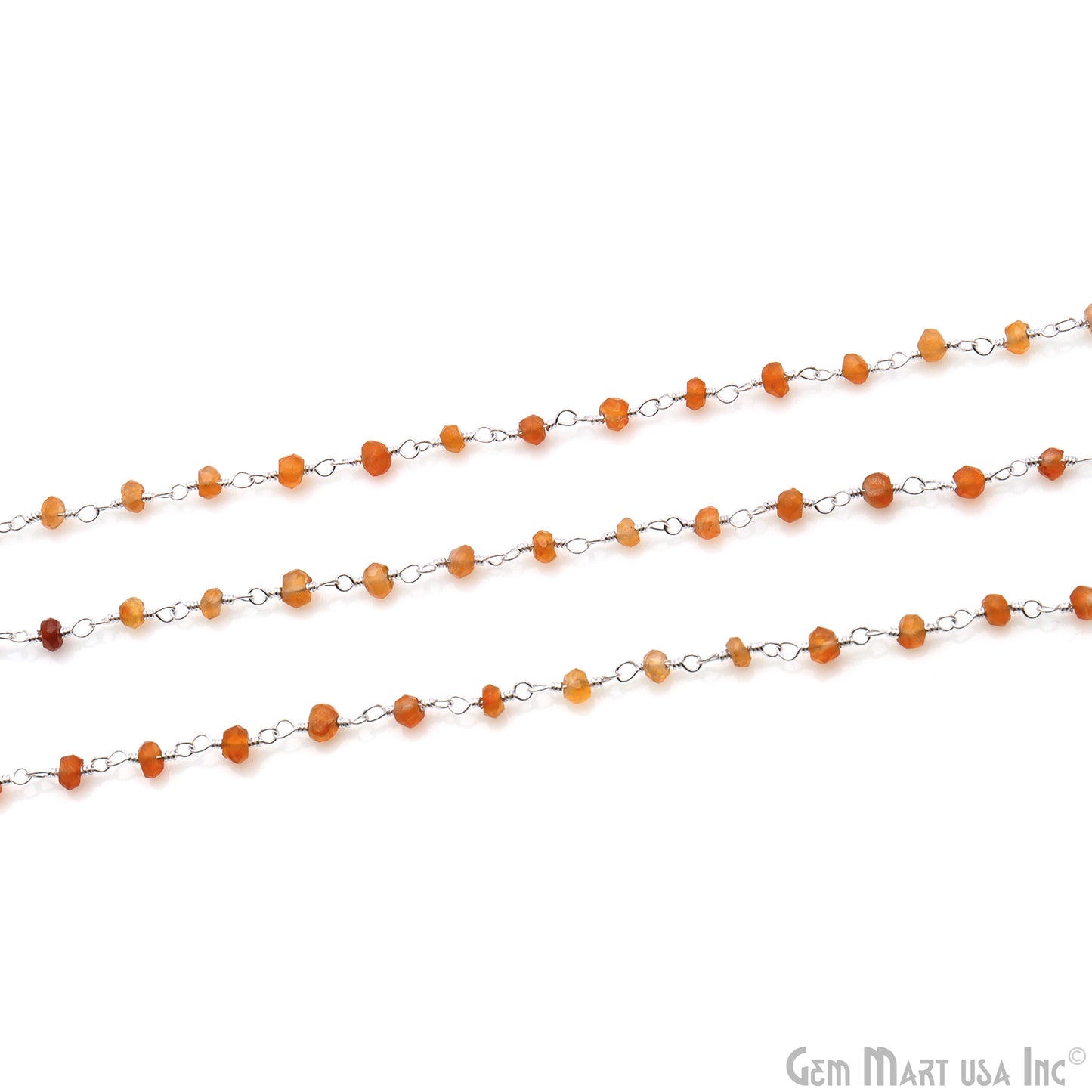 Carnelian 2-2.5mm Round Tiny Beads Silver Plated Rosary Chain