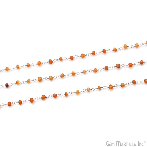 Carnelian 2-2.5mm Round Tiny Beads Silver Plated Rosary Chain