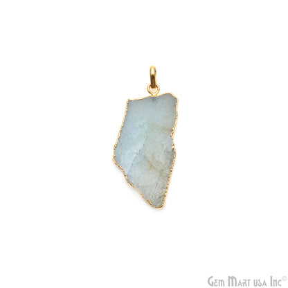 Aquamarine Free Form shape 47x23mm Gold Electroplated Gemstone Single Bail Pendant