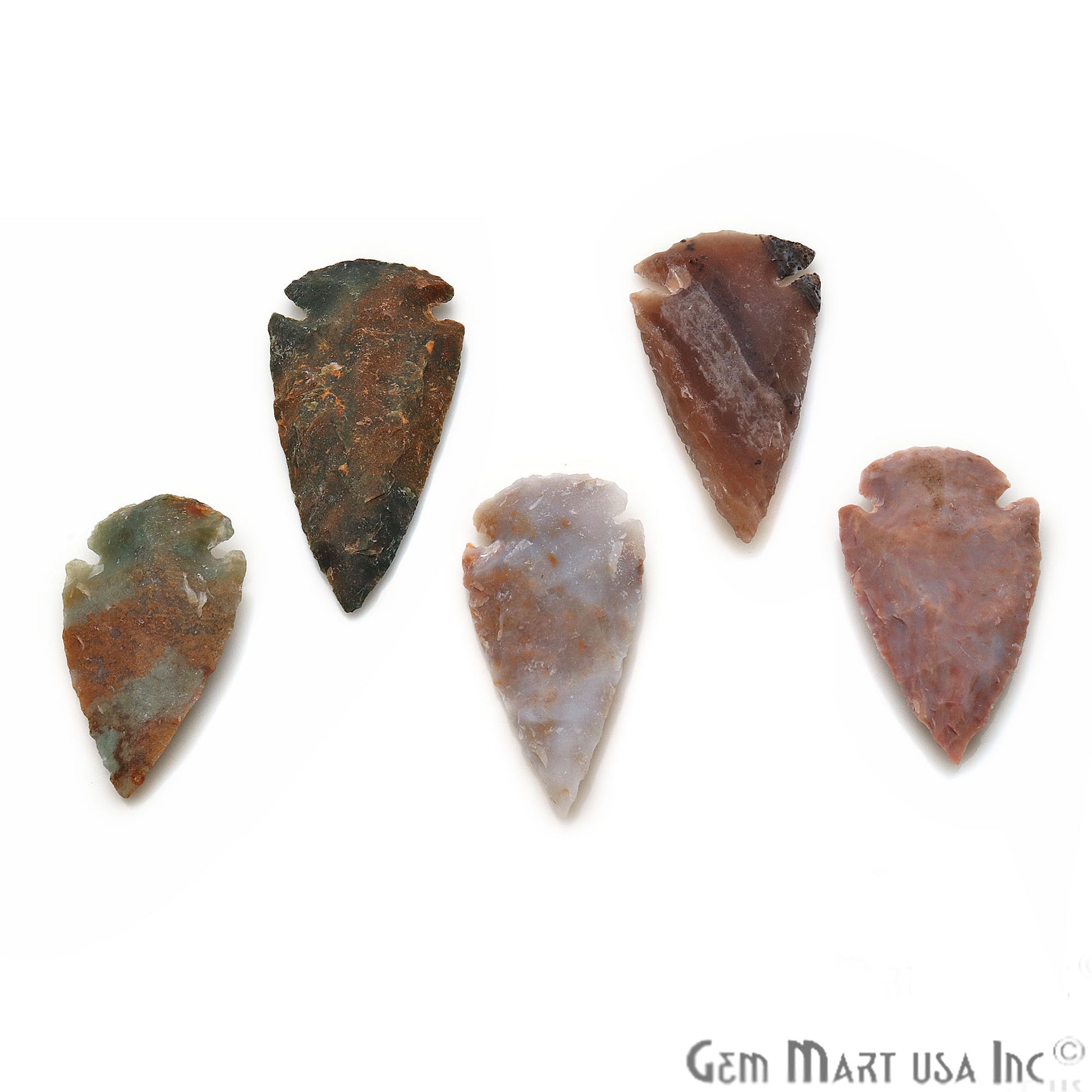 5pc Lot Arrowhead Cut Gemstones, 55x22mm Handcrafted Stone, Loose Gemstone, DIY Pendant, DIY Jewelry - GemMartUSA