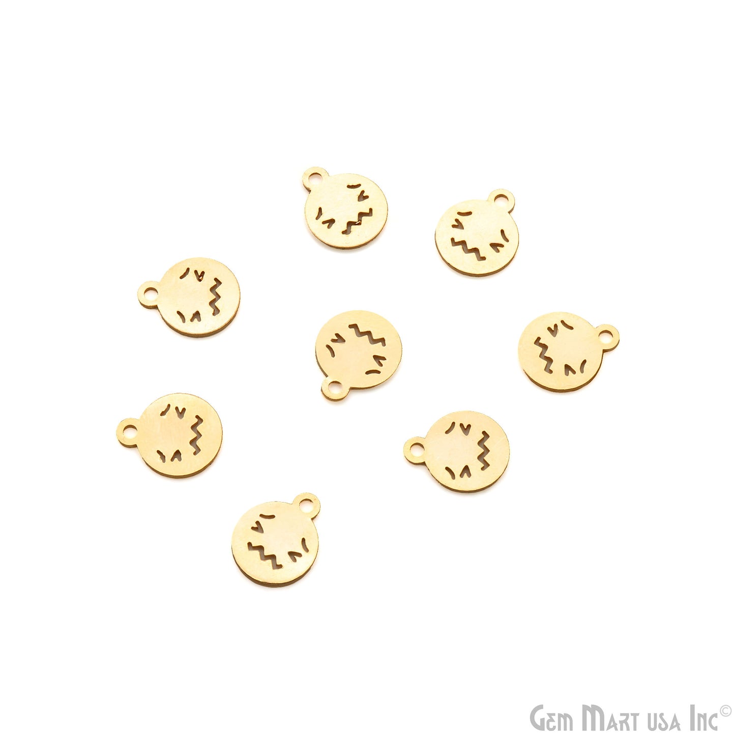 Sad Emoji Face Laser Charm Finding Gold Plated 14.8x12mm Charm For Bracelets & Pendants