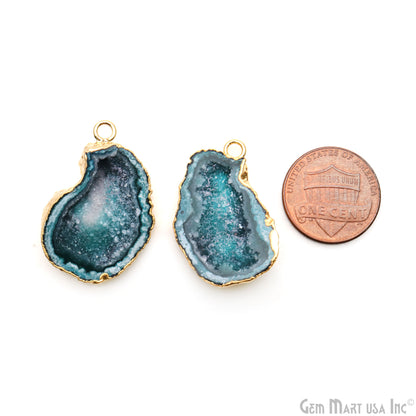 Geode Druzy 31x21mm Organic Silver Electroplated Single Bail Gemstone Earring Connector 1 Pair