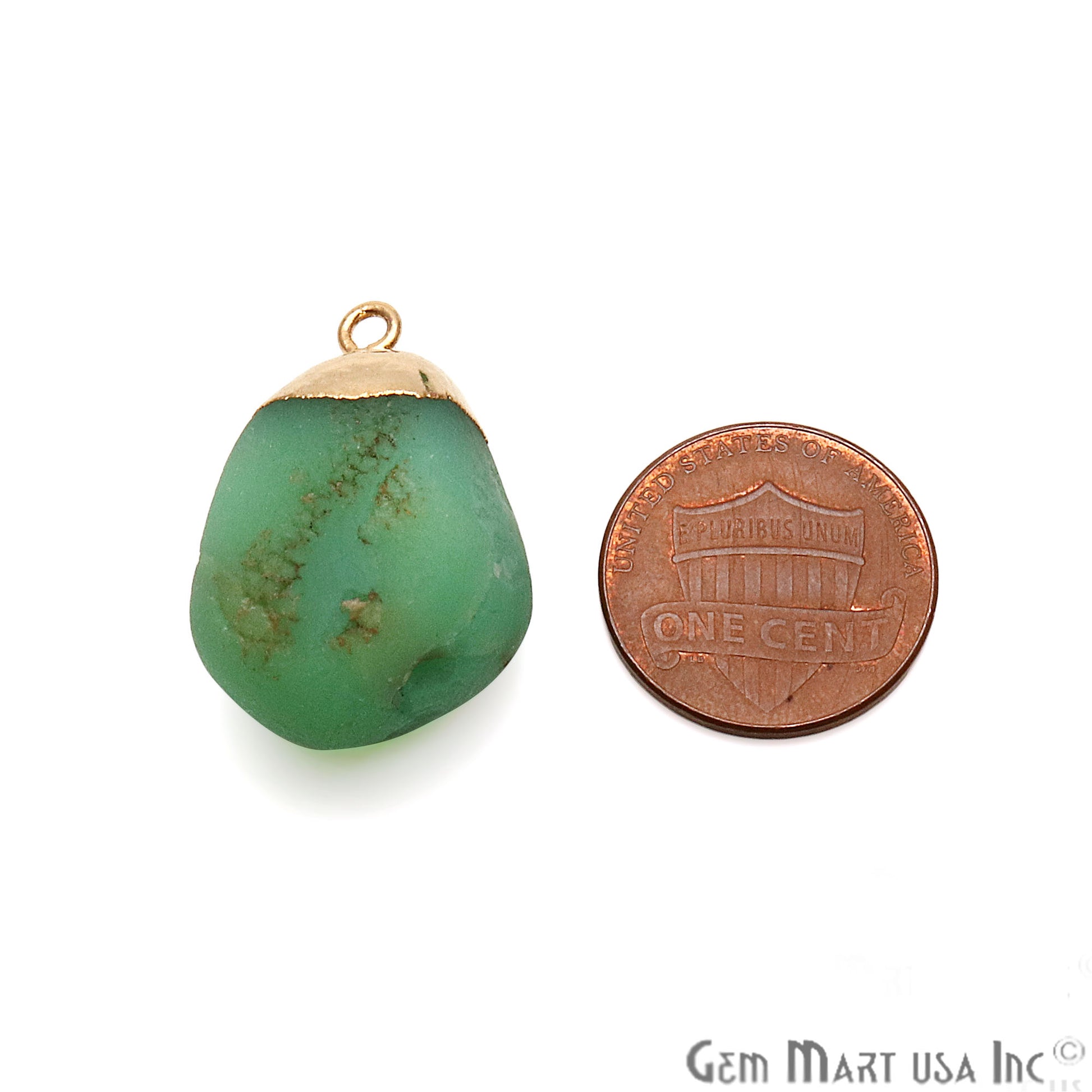 Rough Chrysoprase Matte Beads Organic 28x17mm Gold Electroplated Pendant Connector - GemMartUSA