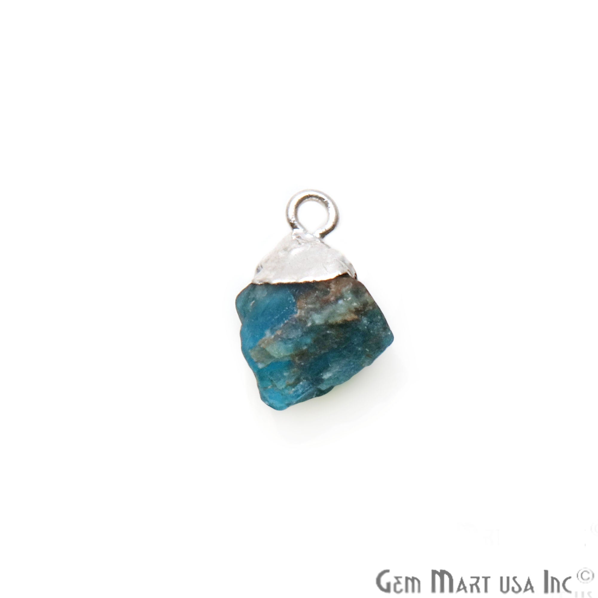 Rough Neon Apatite Organic 15x10mm Silver Electroplated Pendant Connector - GemMartUSA