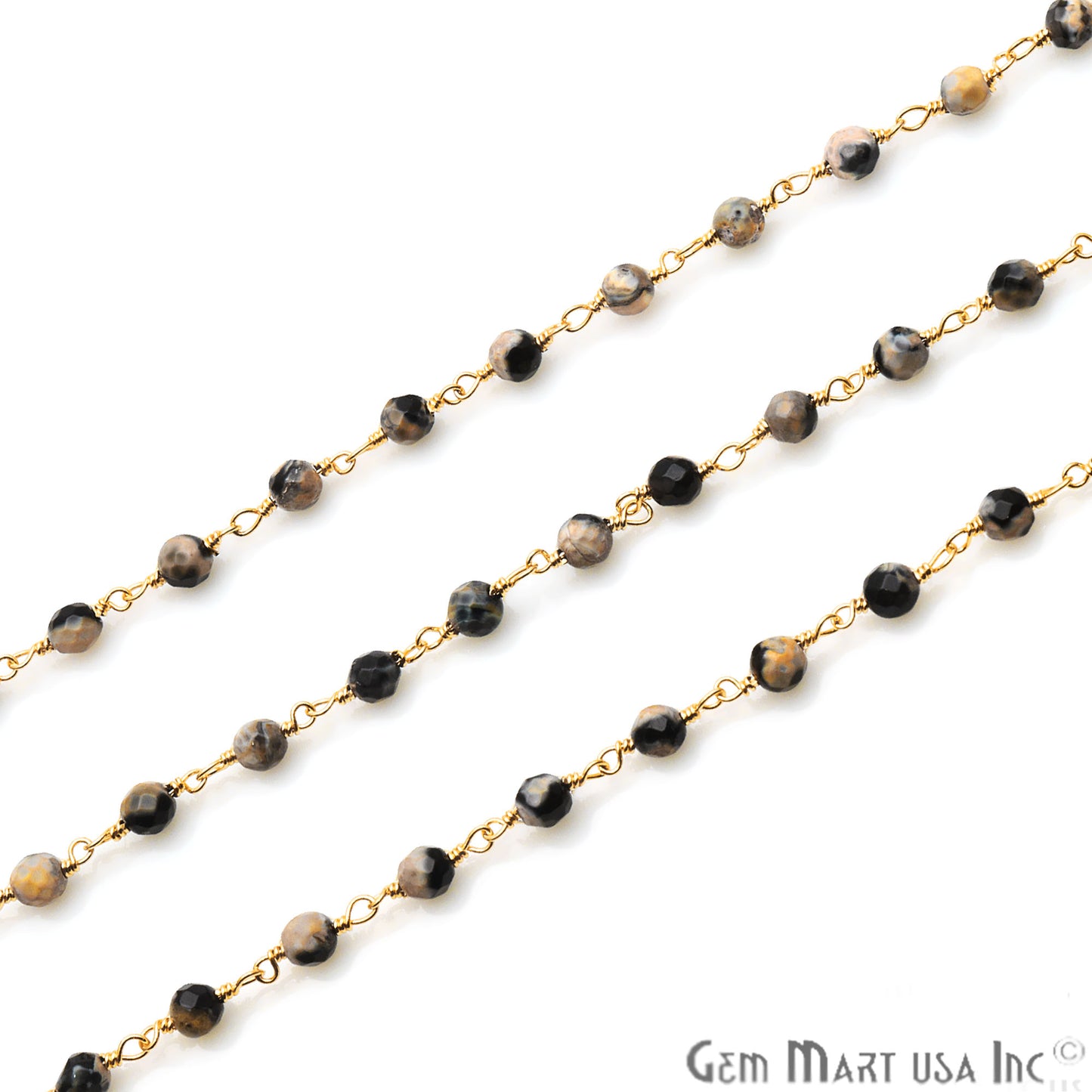 Bio Lemon Jade Faceted Beads Gold Plated Wire Wrapped Rosary Chain - GemMartUSA