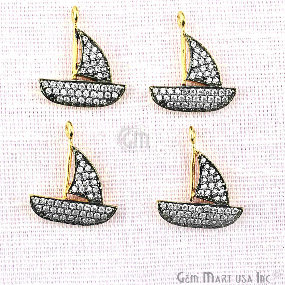 Cubic Zircon Pave 'Sail Boat' Gold Vermeil Charm For Bracelet & Pendants - GemMartUSA