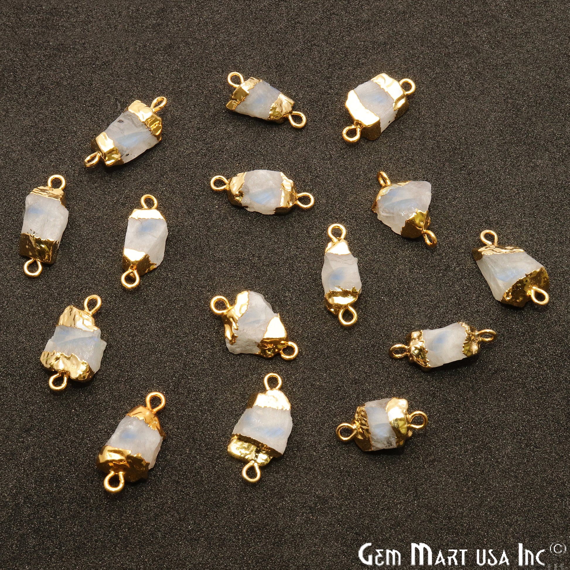 Rough Rainbow Moonstone Organic 19x10mm Gold Electroplated Pendant Connector - GemMartUSA