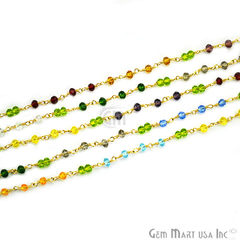 Multi Stone Zircon Faceted Beads Gold Plated Wire Wrapped Bead Fancy Rosary Chain