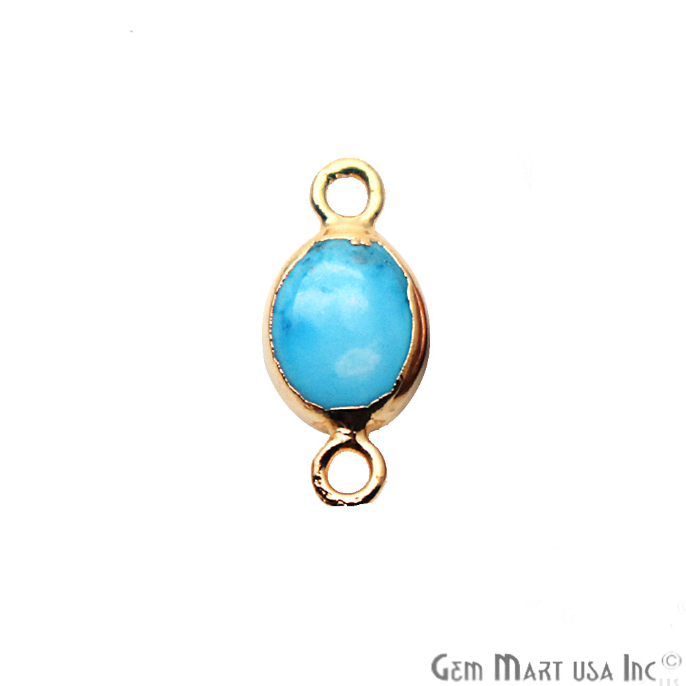 Turquoise 8X10mm Oval Gold Electroplated Double Bail Gemstone Connector - GemMartUSA