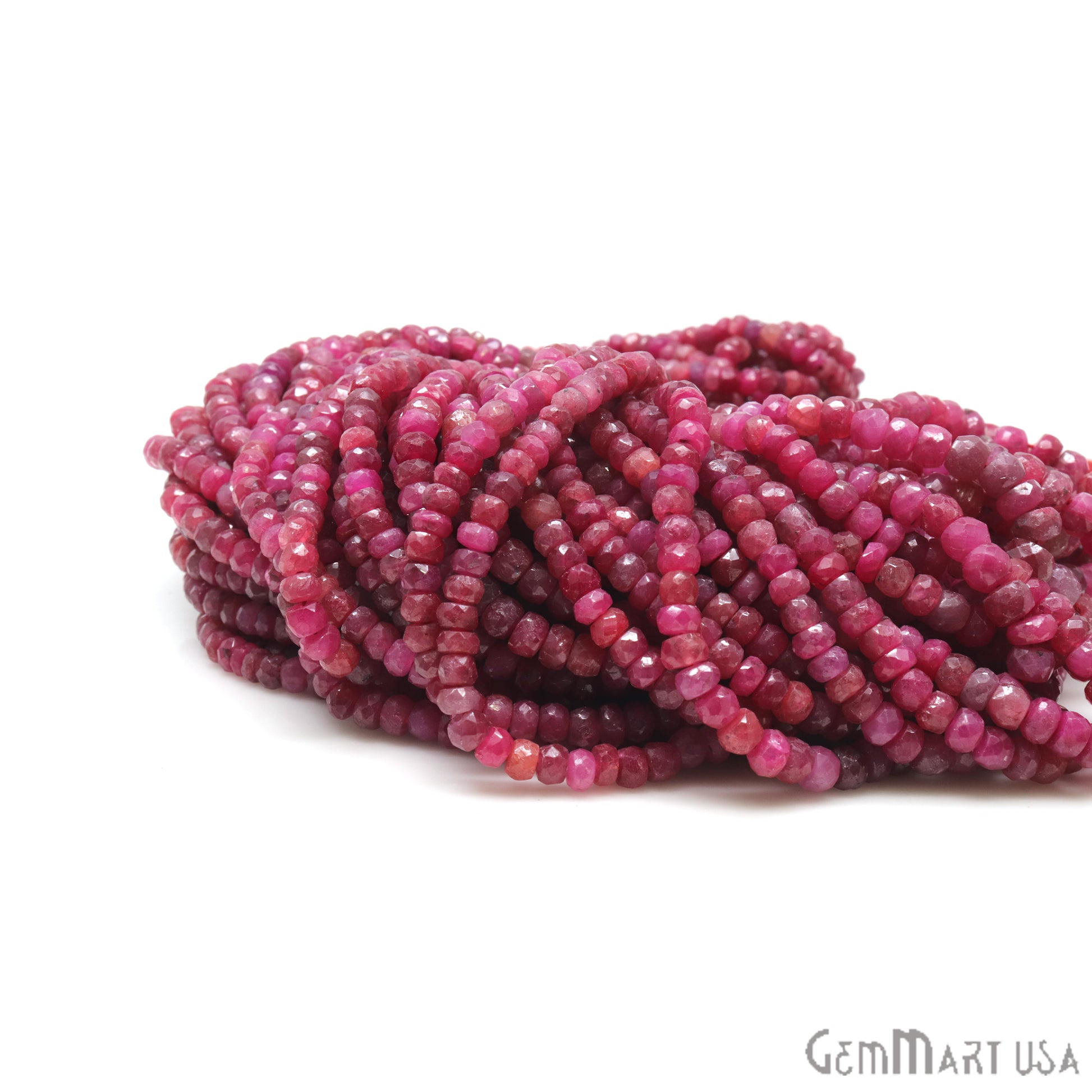 Ruby Rondelle Beads, 13 Inch Gemstone Strands, Drilled Strung