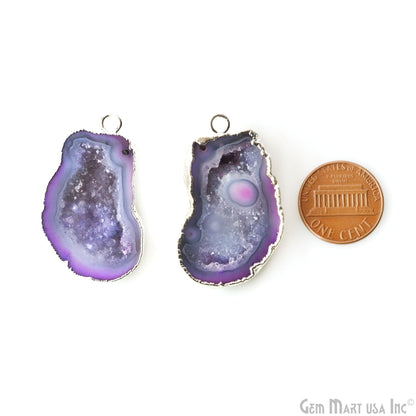 Geode Druzy 22x38mm Organic Silver Electroplated Single Bail Gemstone Earring Connector 1 Pair