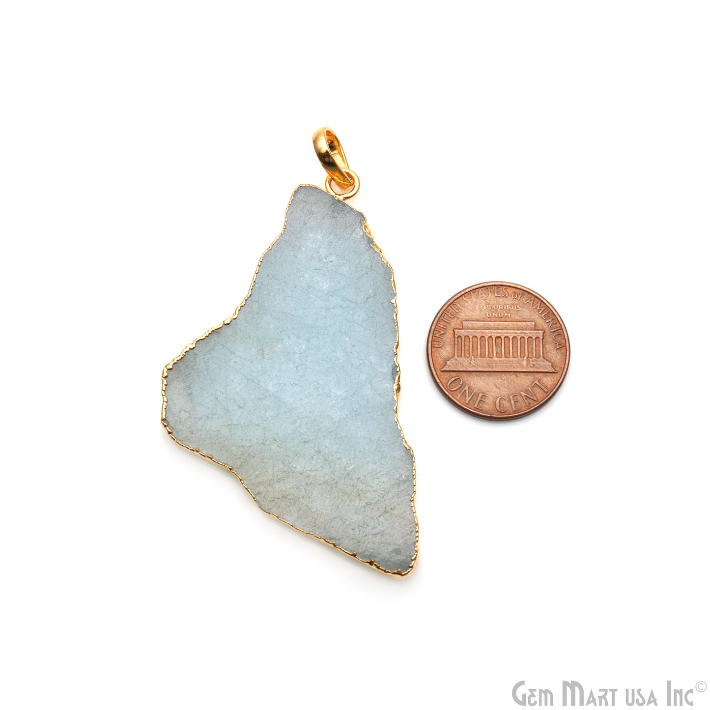 Aquamarine Free Form shape 56x30mm Gold Electroplated Gemstone Single Bail Pendant