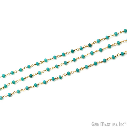 Green Jade 3-3.5mm Gold Plated Beaded Wire Wrapped Rosary Chain