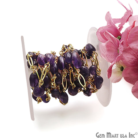 Amethyst Marquise Finding Gold Plated Rosary Chain - GemMartUSA