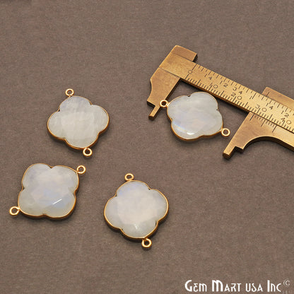 Rainbow Moonstone Clover 27x20mm Gold Plated Bezel Double Bail Gemstone Connector - GemMartUSA