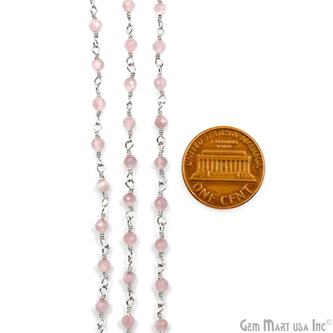 Pink Monalisa Faceted Beads 3-3.5mm Silver Wire Wrapped Rosary Chain