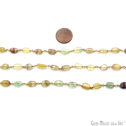 Fluorite Free Form 10x6mm Gold Plated Beads Rosary Chain