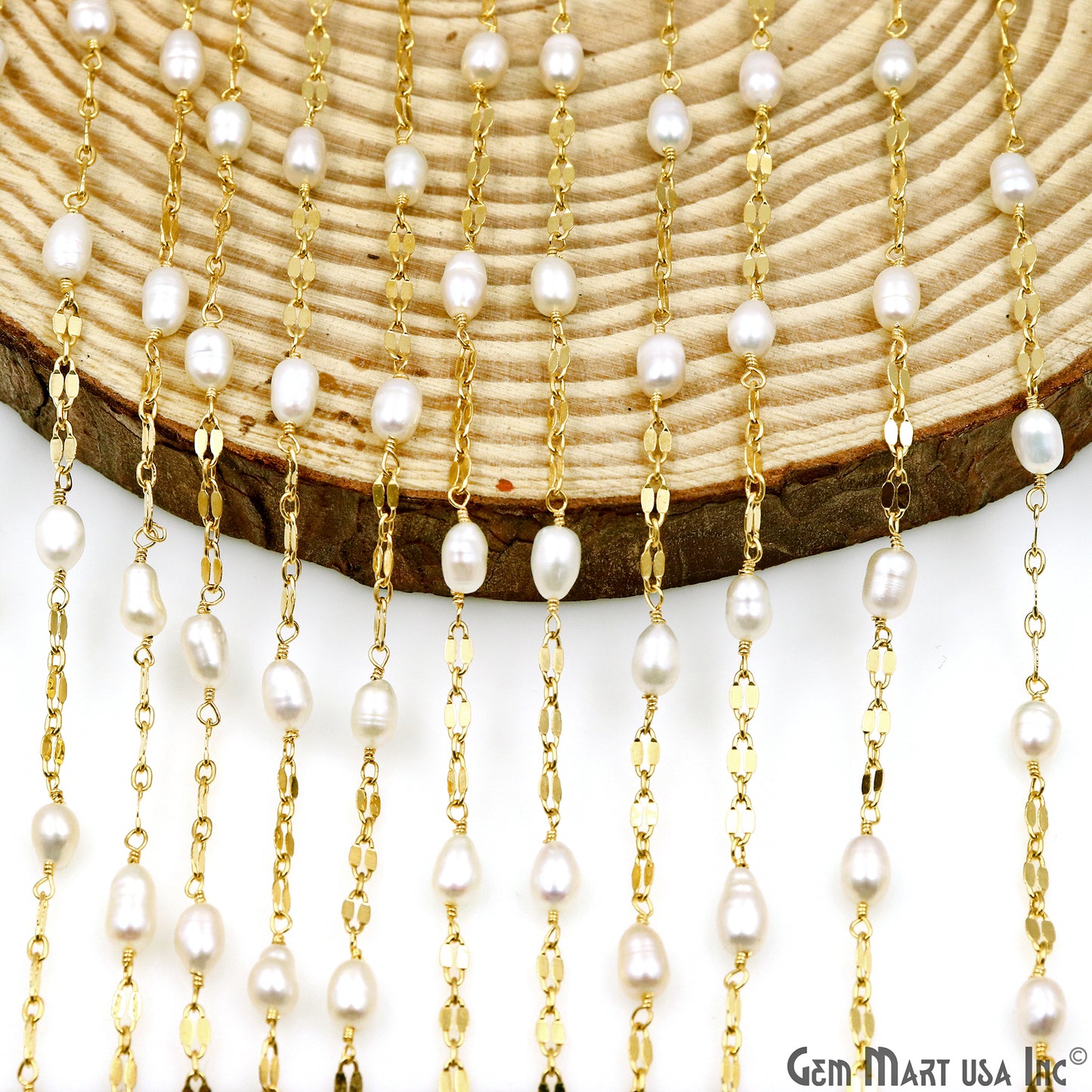 Pearl Oval Beads Gold Plated Finding Rosary Chain