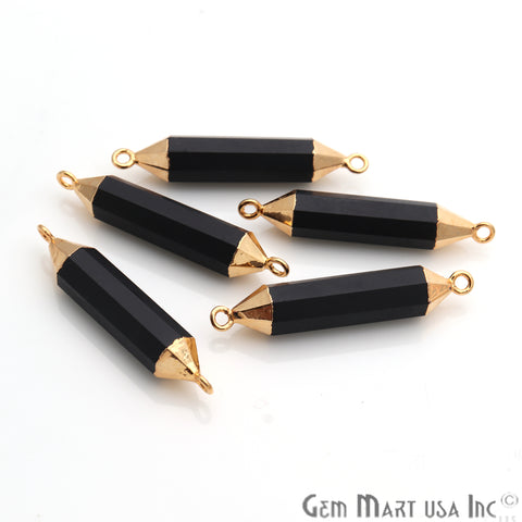 Black Onyx 42x8mm Double Bail Gold Electroplated Gemstone Connector - GemMartUSA