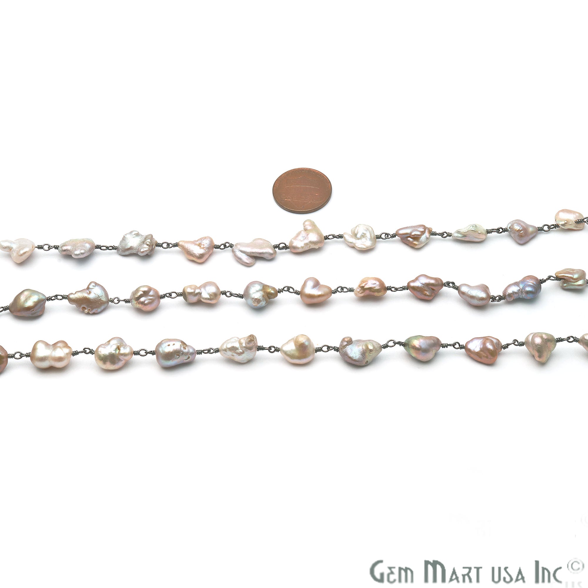 Black Pearl Organic 8x10mm Oxidized Wire Wrapped Rosary Chain - GemMartUSA