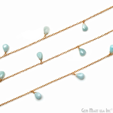 Amazonite Faceted Pears 7x10mm Gold Plated Cluster Dangle Rosary Chain